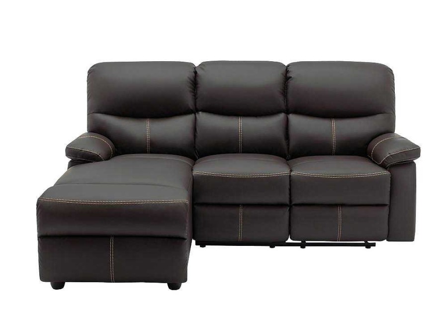 Sofa De Relaxamento Manual | Vente-unique Sofa De Canto Esquerdo Articulado Pele Sintetica Castanho - Canby