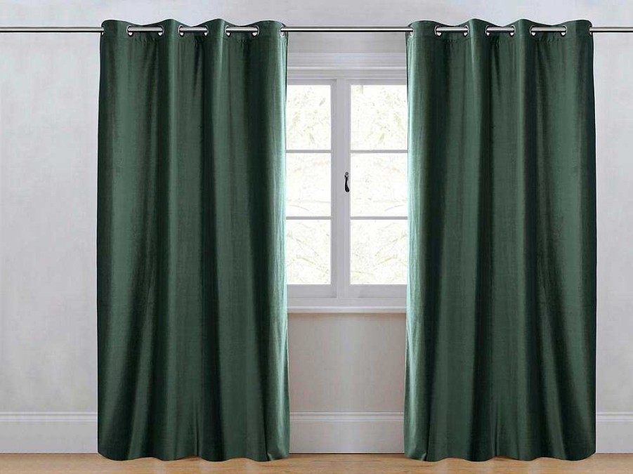 Textil De Casa | OZAIA Conjunto De 2 Cortinas De Escurecimento Em Veludo C. 135 X A. 250 Cm Verde Com Ilhos Prateados - Darrel