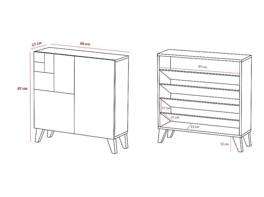 Sapateira | Herdasa Sapateiro/Movel Organizacao - H87Cm X L90Cm X P27Cm Chene Dore Pernas Rose Bergen