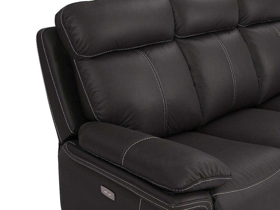 Sofa De Relaxamento Eletrico | Vente-unique Sofa De 3 Lugares Relax Eletrico Em Pele Castanho - Isiris