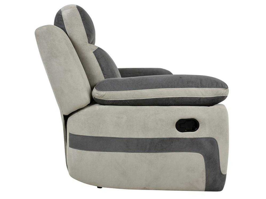 Sofa De Relaxamento Manual | Vente-unique Sofa De 3 Lugares Relax Em Microfibra Antracite E Cinzento-Claro - Talca