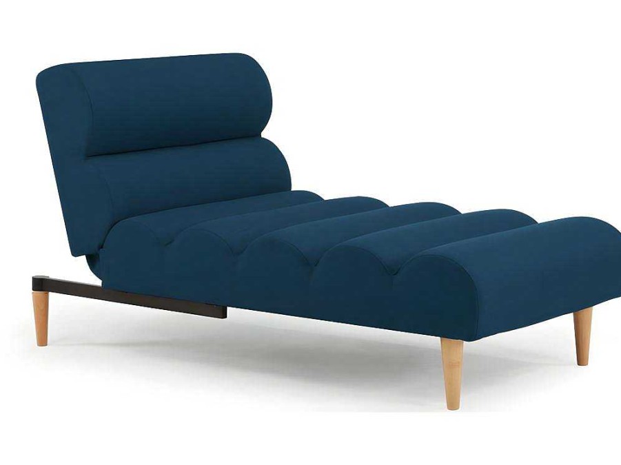 Chaise Longue | Vente-unique Chaise Longue Convertivel Em Cama Em Tecido Azul - Cival