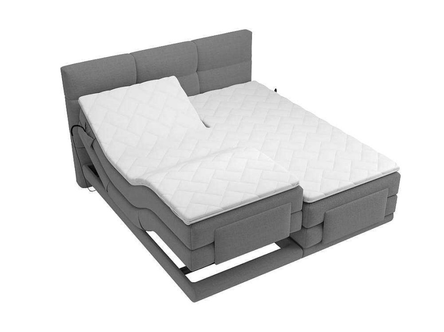 Cama De Adulto | Palacio Conjunto Boxspring Cabeceira De Cama Acolchoada, Sommier Articulado Eletrico + Colchao + Sobrecolchao 2 X 80 X 200 Cm Cinzento-Claro - Lodi Da Palacio