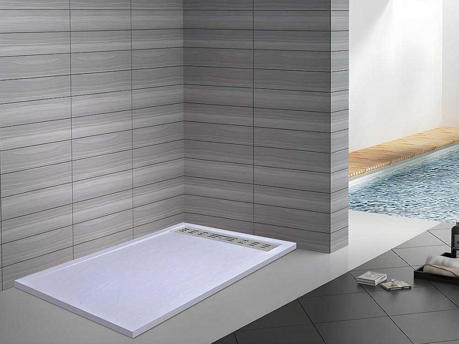 Base De Duche | Shower & Design Base De Chuveiro Com Sifao Incluido De 160X80X4 Cm Em Resina Cor Branco - Lyros