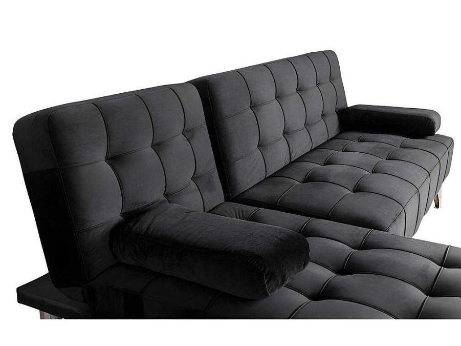 Sofa Cama Clic-Clac E Dobravel | Saldosystocks Sofa Chaise Longue Aroa-Xs, Veludo De 3 Lugares Conversivel Em Cama, Cor Preta, 198X150Cm