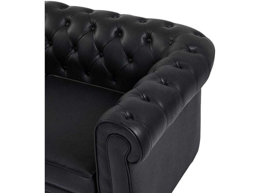 Sofa Em Pele | Vente-unique Sofa De Canto Esquerdo Chesterfield Em Couro Preto - Toledo