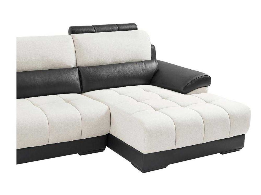 Sofa De Canto | LINEA SOFA Sofa De Canto Direito Em Tecido E Pele Preta E Creme - Aragon