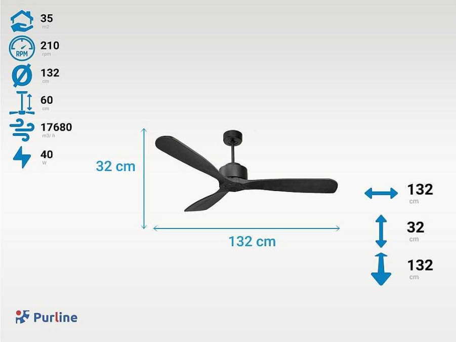 Ventilador | Purline Ventilador De Tecto O132 Cm Com Wifi Reversivel Hypersilence