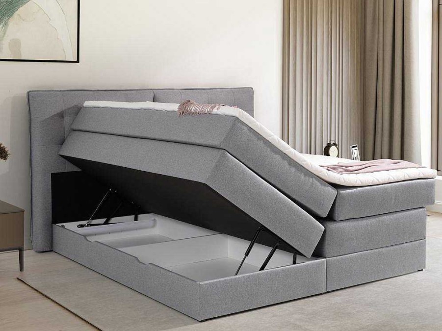 Cama Boxspring, Cama Continental | Palacio Conjunto Boxspring Cabeceira De Cama + Sommiers Com Arrumacao + Colchao + Sobrecolchao, 160 X 200 Cm, Tecido Cinzento-Claro - Perama Da Palacio