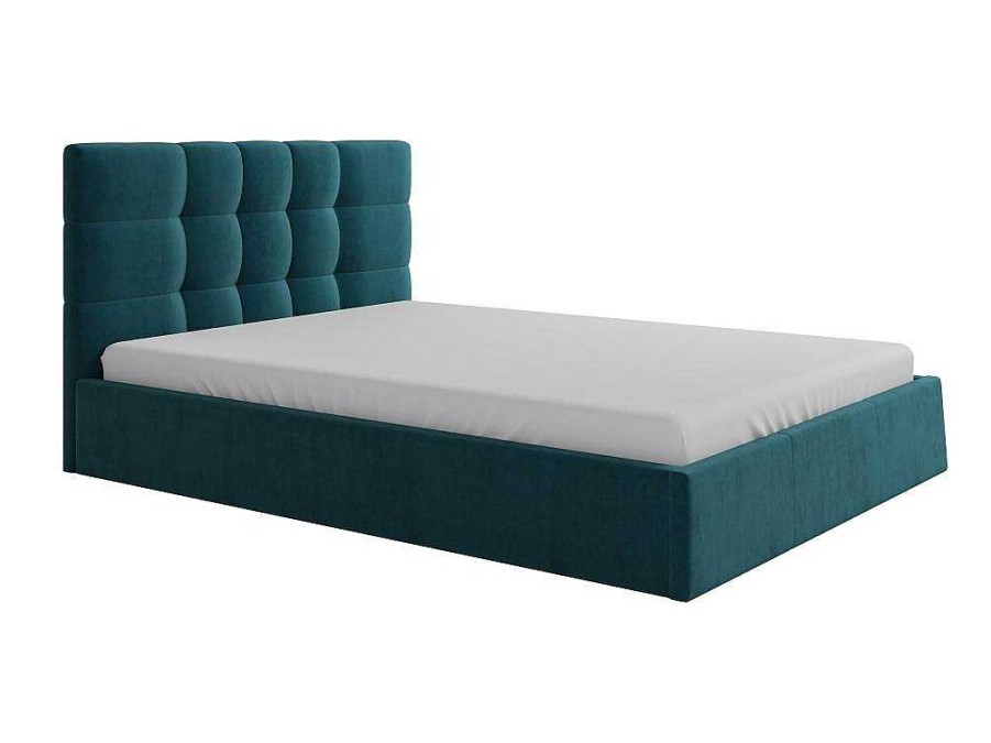 Cama De Adulto | PASCAL MORABITO Cama Com Espaco De Arrumacao 140X190 Cm Tecido Azul Esverdeado - Eliava De Pascal Morabito