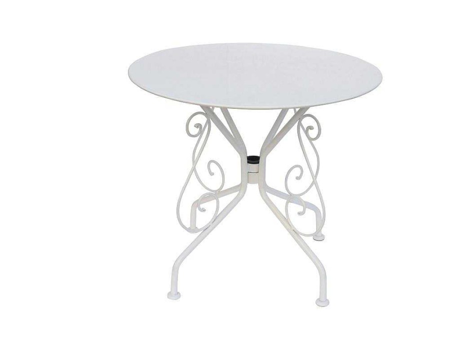 Conjunto Mesa E Cadeiras De Jardim | MYLIA Mesa De Jardim Em Metal Estilo Ferro Forjado - Branco - Guermantes