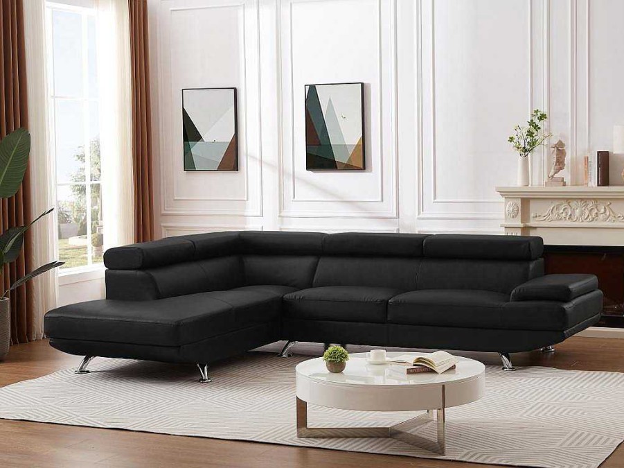 Sofa Em Pele Sintetica | Vente-unique Sofa De Canto Tamanho Xl Em Pele Sintetica Preto - Canto Esquerdo - Romain