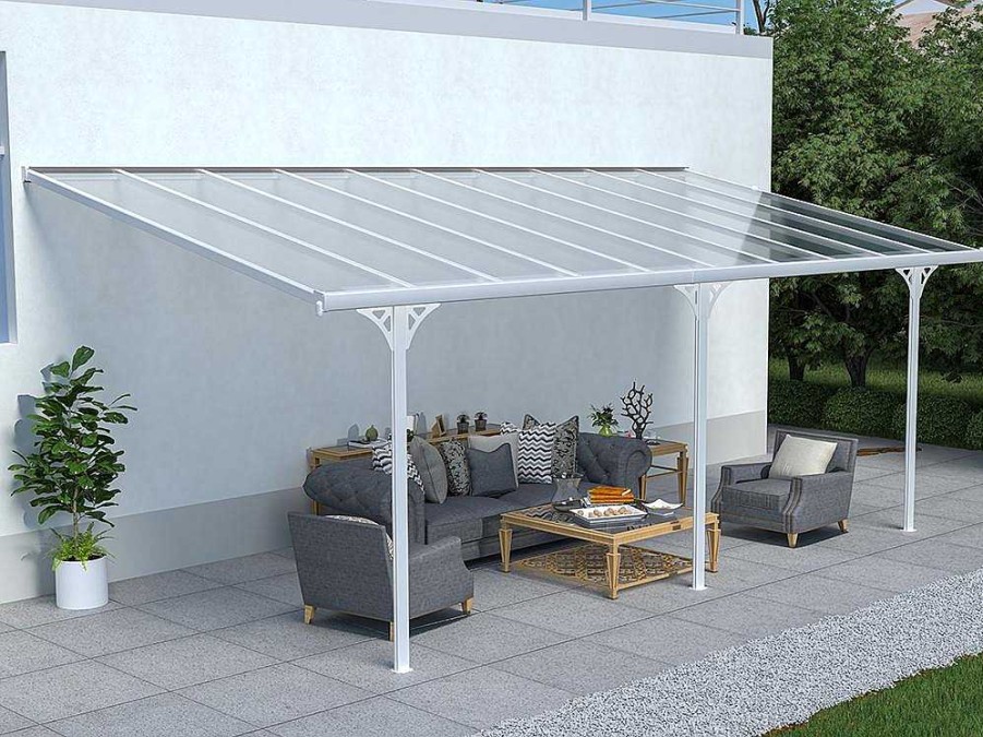 Pergola, Coreto, Quiosque | EXPERTLAND Abrigo Para Carro De Parede Em Aluminio 18,8 M Branco Alvaro