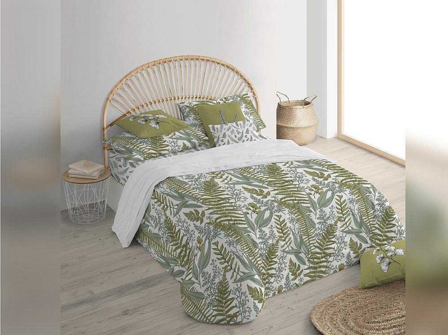 Roupa De Cama | Purline Housse De Couette 100% Coton 1 Piece Blanc A Plantes Vertes 260X240