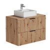 Movel Lavatorio Individual | Vente-unique Movel De Casa De Banho Suspenso Estriado Com Lavatorio De Pousar Natural Claro 80 Cm - Zevara