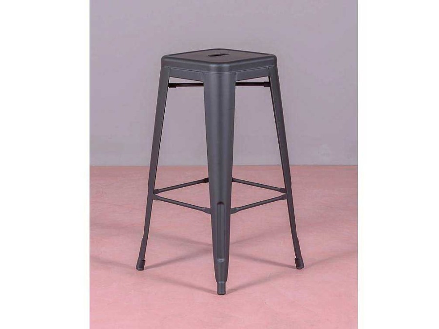 Bancos De Bar | Vente-unique Banqueta Metalica Em Aco Lacado (76Cm) - Bistro - Preto