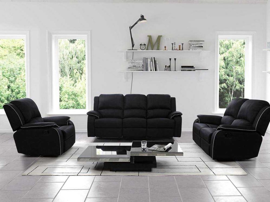 Conjunto De Sofa | Vente-unique Sofa De 3+2 Lugares Relax Em Microfibra Cinzento - Hernani