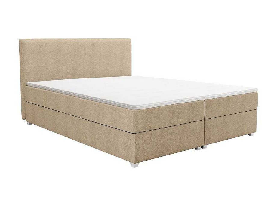 Cama Boxspring, Cama Continental | Ysmée Conjunto Completo Boxspring Com Cabeceira + Sommier + Colchao + Sobrecolchao 160 X 200 Cm Tecido Bege - Onan De Ysmee