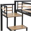 Cama Alta | Vente-unique Cama Alta 140 X 200 Cm Metal E Mdf Preto E Natural + Colchao - Jogui