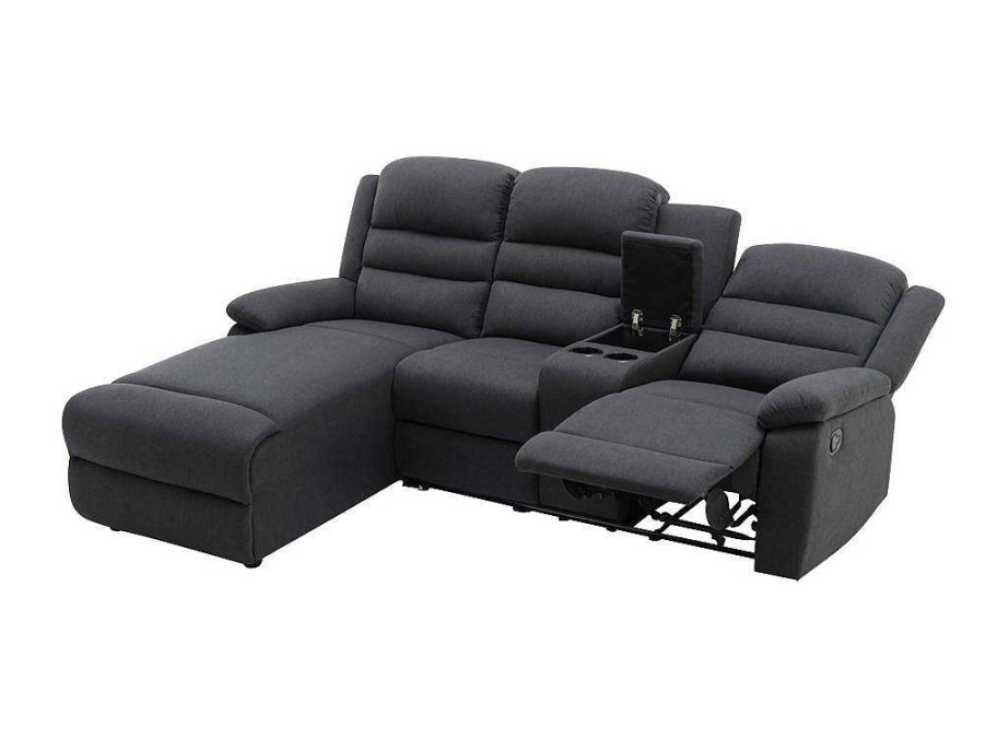 Sofa De Relaxamento Manual | Vente-unique Sofa De Canto Esquerdo Articulado Em Tecido Antracite - Macedonia