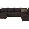 Sofa Panoramico | Vente-unique Sofa De Canto Panoramico Convertivel Em Cama E Reversivel Em Pele Sintetica E Tecido Castanho - Dakota