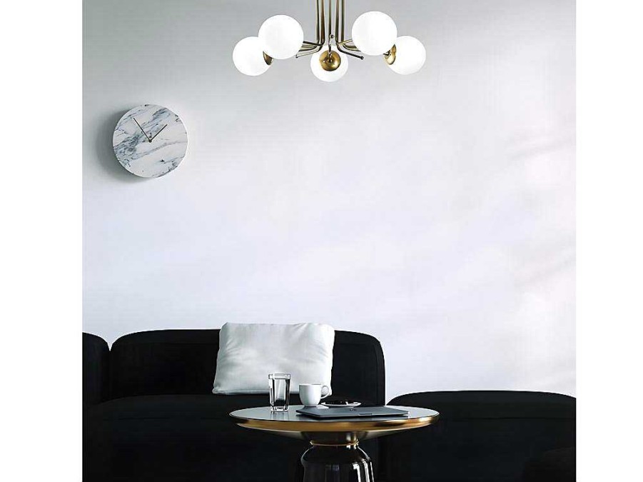 Luz De Teto | OZAIA Candeeiro De Teto Em Metal Com 5 Globos De D. 80 X A. 34 Cm Cor Branco E Dourado - Daisy