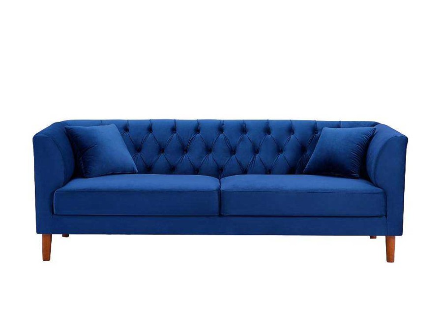 Sofa Em Tecido | Vente-unique Sofa Chesterfield De 3 Lugares Em Veludo Azul-Escuro - Arsene