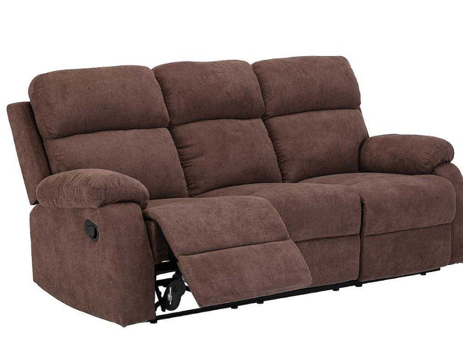 Sofa De Relaxamento Manual | Vente-unique Sofa De 3 Lugares Relax Em Tecido Castanho - Tolzano