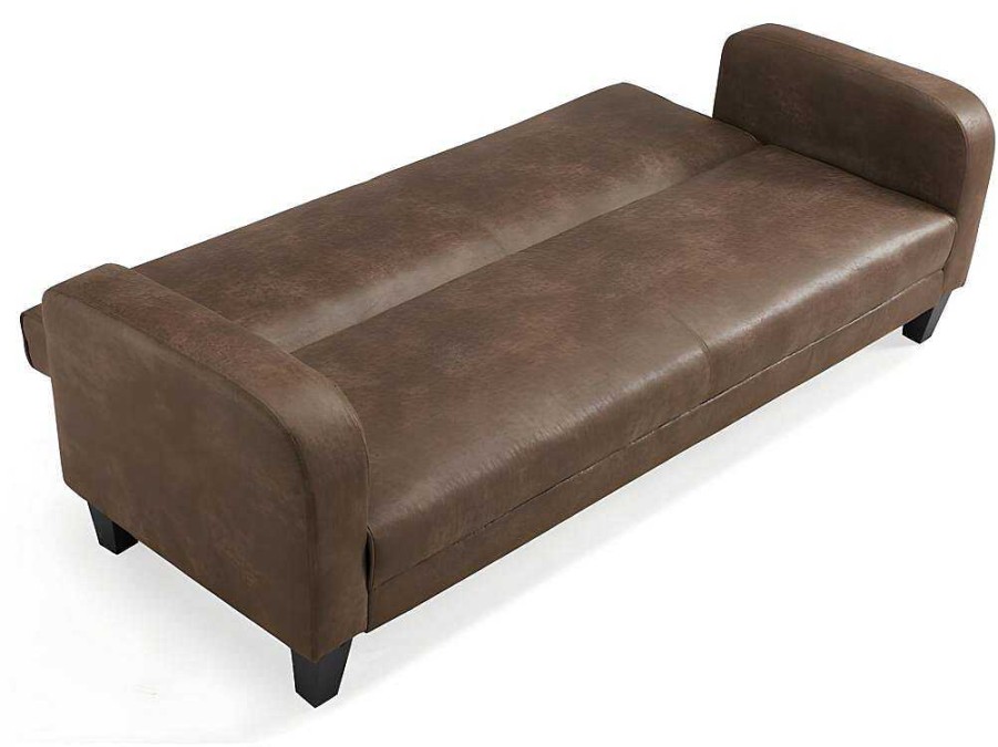 Sofa Cama Clic-Clac E Dobravel | Vente-unique Sofa Club De 3 Lugares Convertivel Em Cama Em Microfibra Imitacao Pele Envelhecida - Inicio