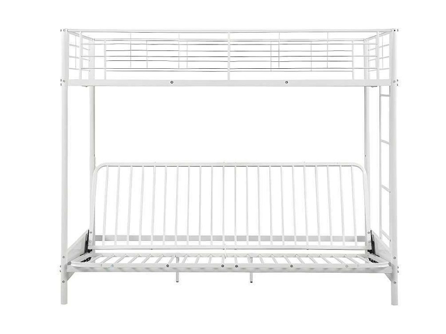 Cama Alta | Vente-unique Cama Alta 90 X 190 Cm Com Banco Convertivel Em Metal Branco E Futon Preto - Modulo V