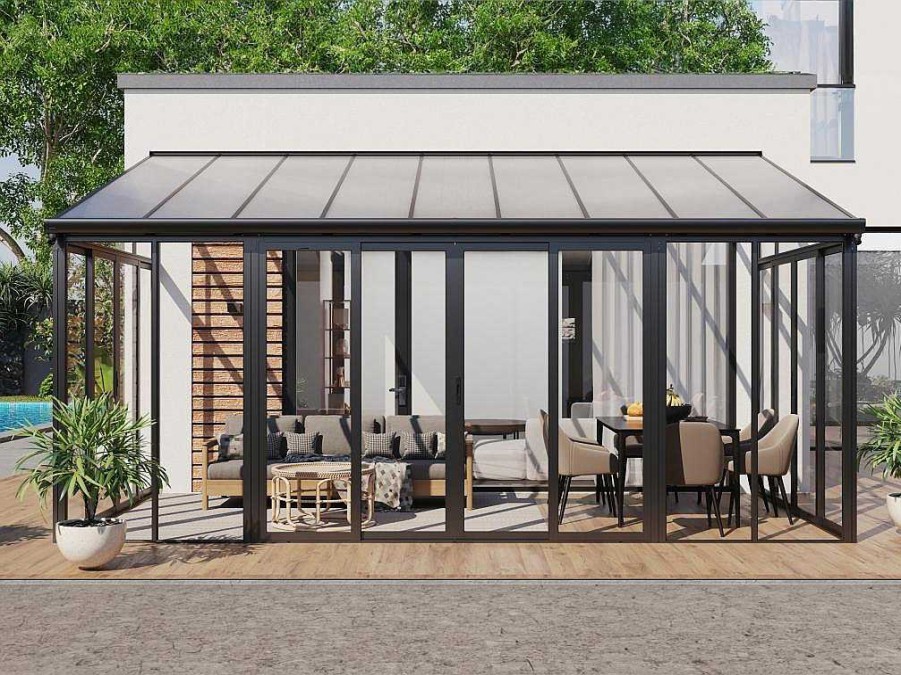 Pergola, Coreto, Quiosque | EXPERTLAND Marquise Em Aluminio E Policarbonato Com Protecao Uv 15,8 M Antracite - Mathilda