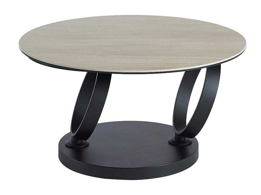 Mesa De Centro | Maison Céphy Mesa De Centro Com Tampos Giratorios, Ceramica, Vidro Temperado Fumado E Metal, Preto E Natural - Joline De Maison Cephy