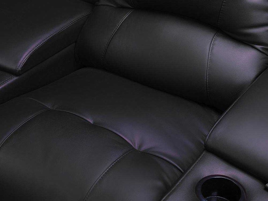 Sofa De Relaxamento Manual | Vente-unique Sofa De 3 Lugares Relax Em Pele Preto - Aroma