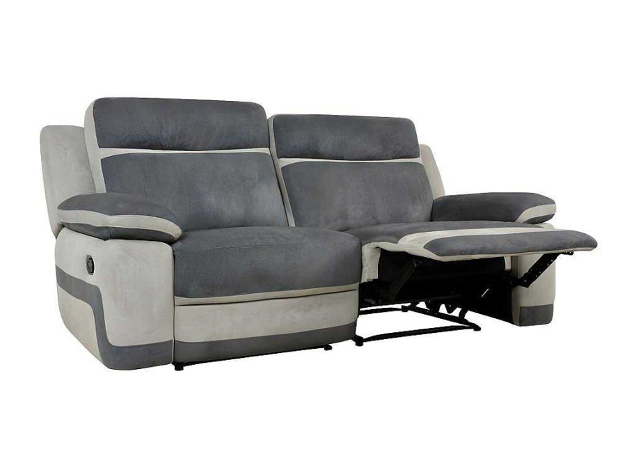 Sofa De Relaxamento Manual | Vente-unique Sofa De 3 Lugares Relax Em Microfibra Antracite E Cinzento-Claro - Talca