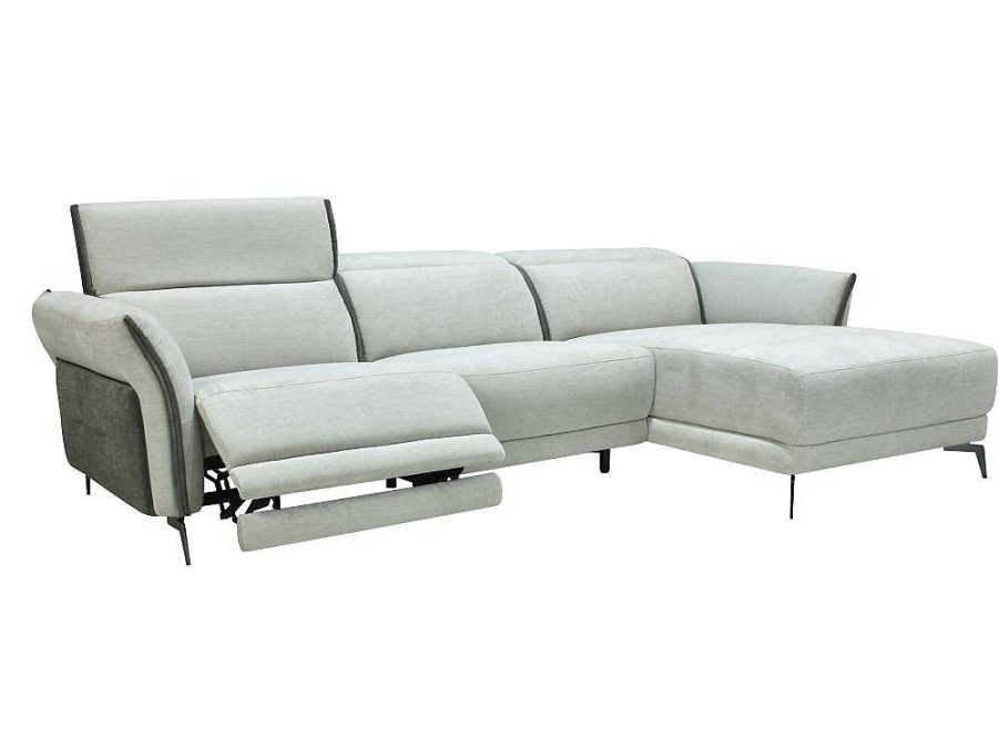 Sofa De Relaxamento Eletrico | Vente-unique Sofa De Canto Direito Articulado Eletrico Em Tecido Cinzento-Claro E Cinzento Antracite - Geraldine