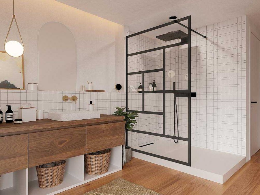 Painel De Duche | Shower & Design Painel De Duche Italiano Estilo Industrial Sefana - 120X200 Cm - Preto