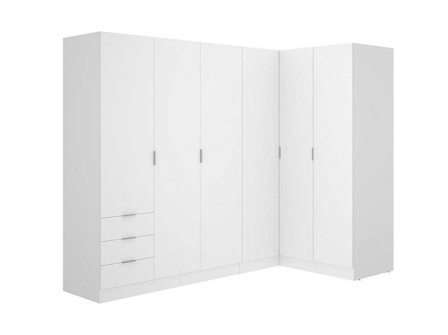 Armario E Roupeiro | Vente-unique Roupeiro De Canto 6 Portas E 3 Gavetas C213 Cm Branco - Listowel