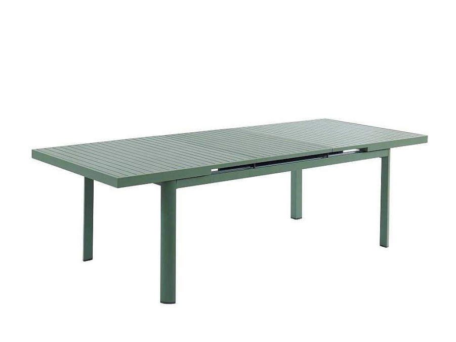 Conjunto Mesa E Cadeiras De Jardim | MYLIA Conjunto De Jantar De Jardim Em Aluminio, Uma Mesa Extensivel 180/240 Cm E 8 Cadeiroes Empilhaveis Com Apoios De Braco Em Acacia Verde-Amendoa - Nauru