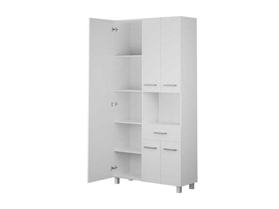 Coluna De Casa De Banho | Vente-unique Coluna De Casa De Banho Com Espelho De Pe 180 Cm Branco - Minela