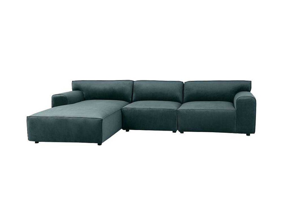 Sofa De Canto | Vente-unique Sofa De Canto Esquerdo Em Veludo Azul - Otrano