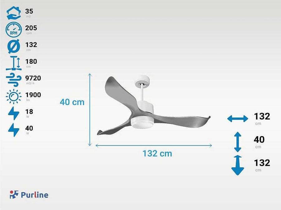 Ventilador | Purline Ventilador De Tecto Reversivel Termostato Reversivel Termostato Regulavel Wifi Motor Dc Tectos Inclinados Controlo Remoto Memoria Luminosa De Tres Tons