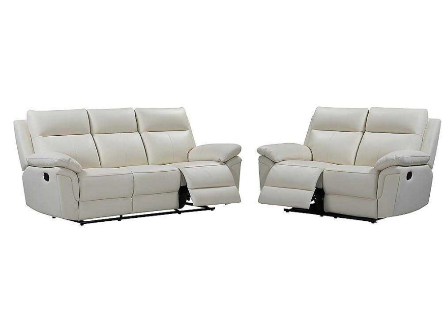 Conjunto De Sofa | Vente-unique Sofa De 3+2 Lugares Relax Em Pele De Bufalo Marfim - Pakita