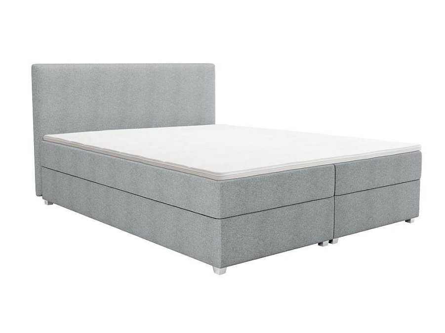 Cama Boxspring, Cama Continental | Ysmée Conjunto Completo Boxspring Com Cabeceira + Sommier + Colchao + Sobrecolchao 180 X 200 Cm Tecido Cinza-Claro - Onan De Ysmee