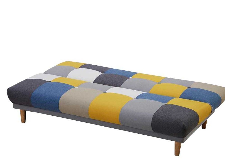 Sofa Cama Clic-Clac E Dobravel | Vente-unique Sofa De 3 Lugares Clic-Clac Em Tecido E Cores Patchwork Cinza, Azul E Amarelo - Mardag