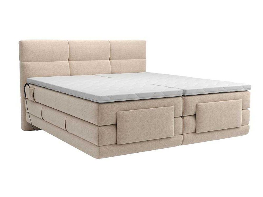 Cama De Adulto | Palacio Conjunto Completo Boxspring, Cabeceira De Cama Acolchoada + Sommiers Articulados Eletricos + Colchao + Sobrecolchao 2X90X200 Cm Tecido Bege - Lodi Da Palacio