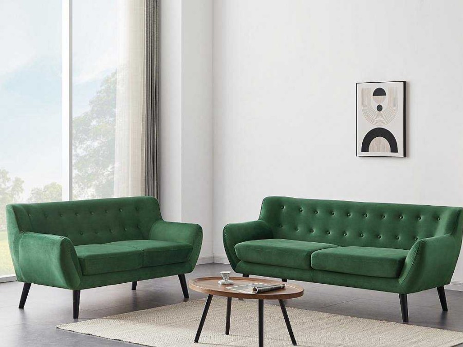 Conjunto De Sofa | Vente-unique Sofas De 3+2 Lugares Em Veludo Verde-Abeto - Serti