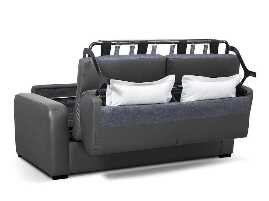 Sofa Cama De Abertura Rapida | Vente-unique Sofa De 3 Lugares Convertivel Em Cama Expresso Em Pele Cinza - Bevis