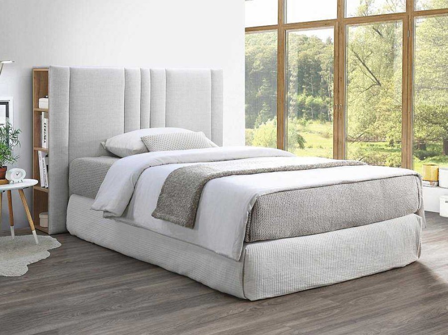 Cabeceira E Ponte De Cama | Vente-unique Cabeceira De Cama Com Espaco De Arrumacao 180 Cm Tecido Cinza-Claro E Natural - Siveri