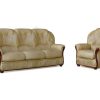 Conjunto Sofa E Poltrona | Vente-unique Sofa De 3+1 Lugares 100% Couro De Bufalo Bege - Daphne