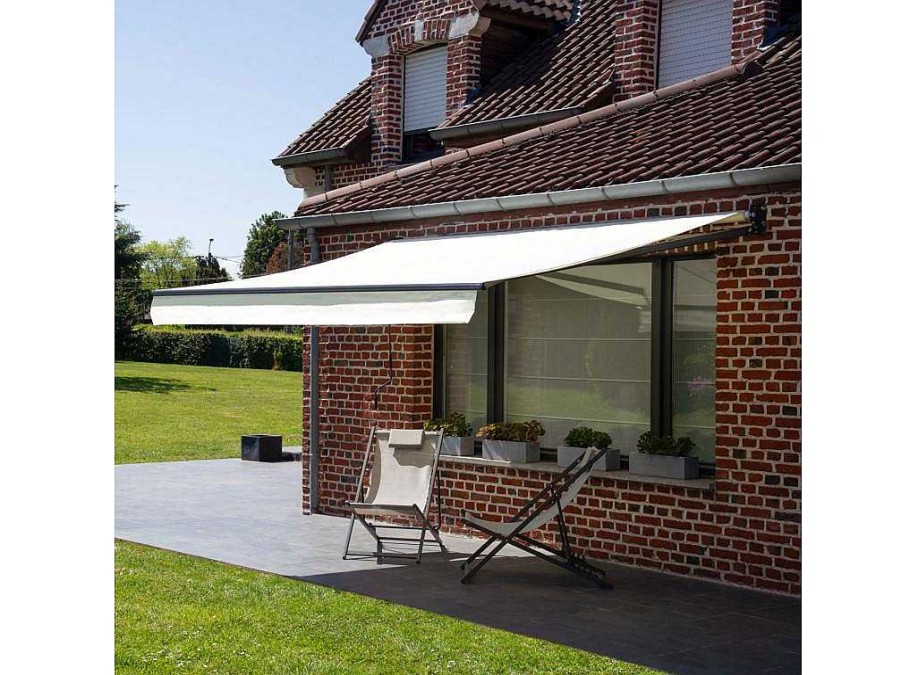 Toldo E Persiana De Exterior | Happy Garden Toldo Saule 2,95 2,5M - Tecido Bege E Estrutura Cinzenta